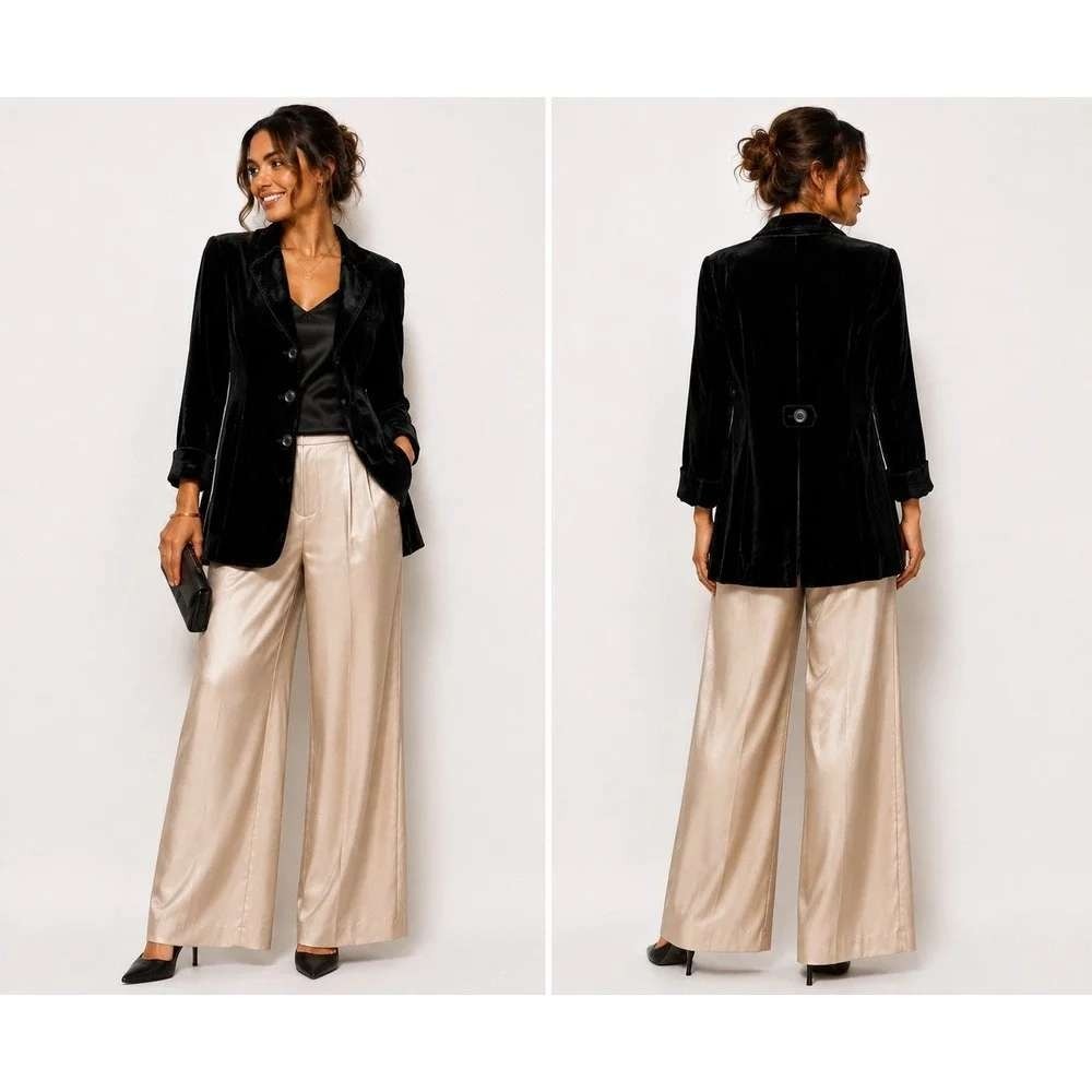 Coldwater Creek Blazer Women P6 Black Velvet Silk Blend Jacket Formal Luxury